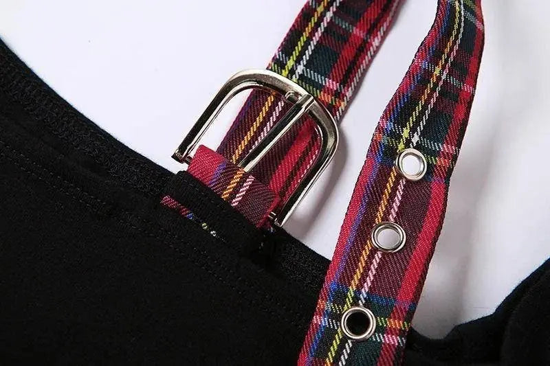 Classic Asymmetrical Women's Grunge Punk Arm Gloves Cold Shoulder Red Star Pattern Black Crop Top Y2k E-girl T-shirt - SS69