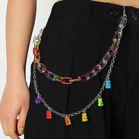 Colorful Bear Pendant Thick Chain Belt Candy Color Waist Chain Personalized Jeans Pants Chain For Women SS69
