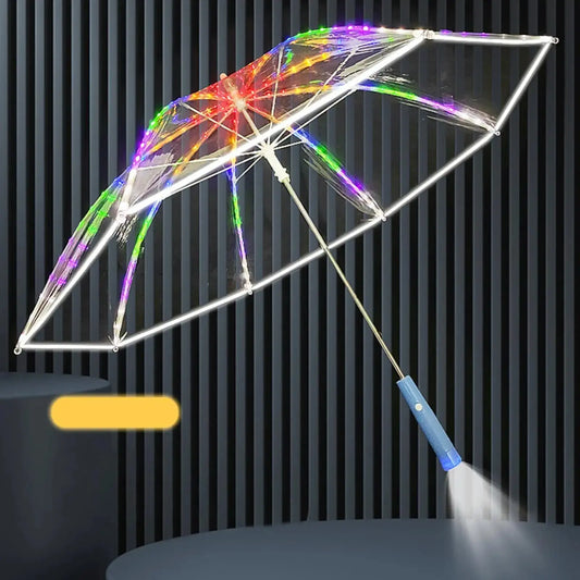 Colorful Led Light Umbrella With Flashlight Creative Long Handle Transparent Straight Handle Flashlight Umbrella Romantic Gift SS69