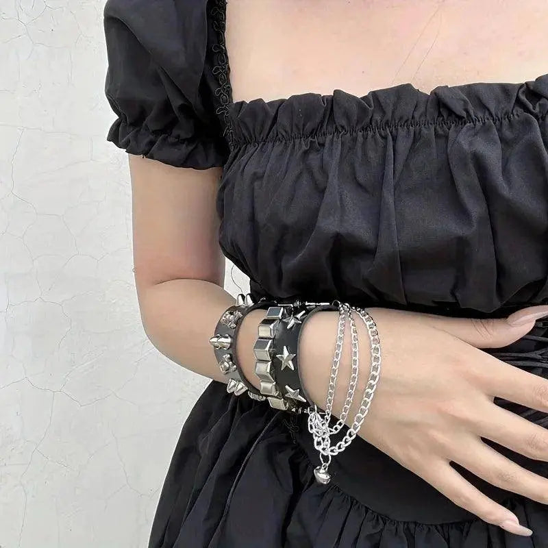 Cool Punk Style Pu Lather Chunky Bracelet, Y2k Style Hand Jewelry For Halloween Party Favors, Halloween  Birthday Gift - SS69