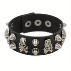 Cool Punk Style Pu Lather Chunky Bracelet, Y2k Style Hand Jewelry For Halloween Party Favors, Halloween  Birthday Gift - SS69