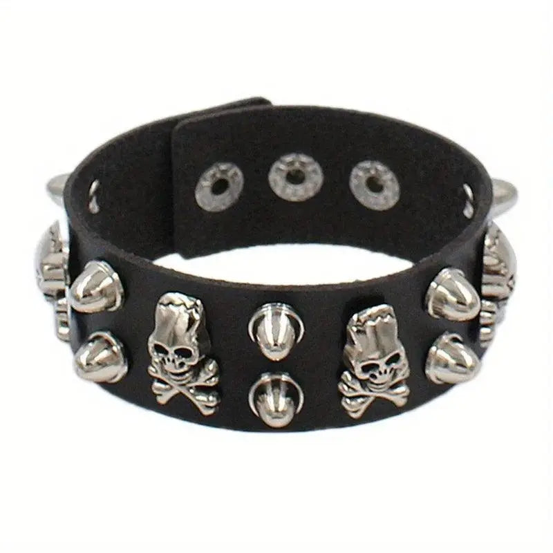 Cool Punk Style Pu Lather Chunky Bracelet, Y2k Style Hand Jewelry For Halloween Party Favors, Halloween  Birthday Gift - SS69
