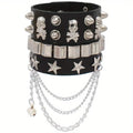 Cool Punk Style Pu Lather Chunky Bracelet, Y2k Style Hand Jewelry For Halloween Party Favors, Halloween  Birthday Gift - SS69