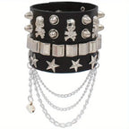 Cool Punk Style Pu Lather Chunky Bracelet, Y2k Style Hand Jewelry For Halloween Party Favors, Halloween  Birthday Gift - SS69