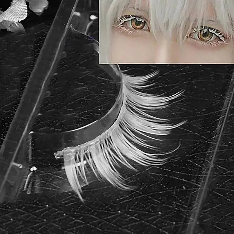 Cosplay Makeup Natural Looking Clear Root White Long Thick Cross False Eyelashes - SS69
