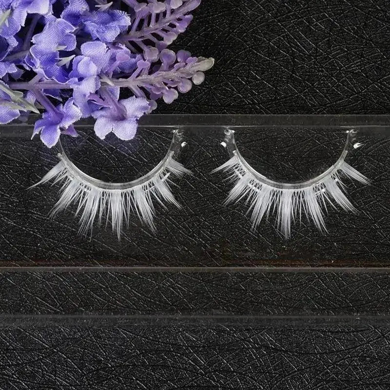 Cosplay Makeup Natural Looking Clear Root White Long Thick Cross False Eyelashes - SS69