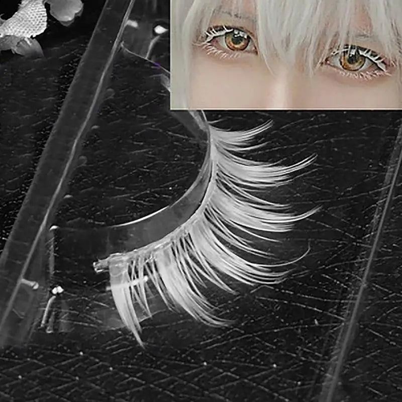 Cosplay Makeup Natural Looking Clear Root White Long Thick Cross False Eyelashes - SS69