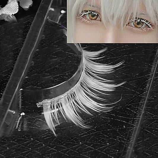 Cosplay Makeup Natural Looking Clear Root White Long Thick Cross False Eyelashes - SS69