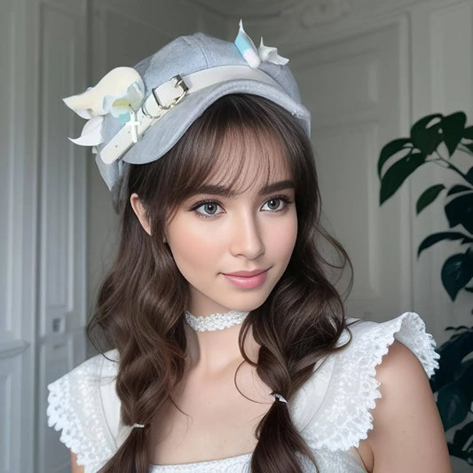 Cotton Beret Cap with Embroidery and Knitting, Lightweight 100% Cotton Y2K Aesthetic SS69