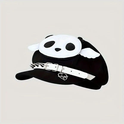 Cotton Beret Cap with Embroidery and Knitting, Lightweight 100% Cotton Y2K Aesthetic SS69