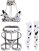 Cow Women Anime Milk Cosplay Costume Bikini Kawaii Bra and Panty Garter Belt Set Lingerie White Stocking (Bianco) - SS69