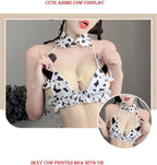 Cow Women Anime Milk Cosplay Costume Bikini Kawaii Bra and Panty Garter Belt Set Lingerie White Stocking (Bianco) - SS69