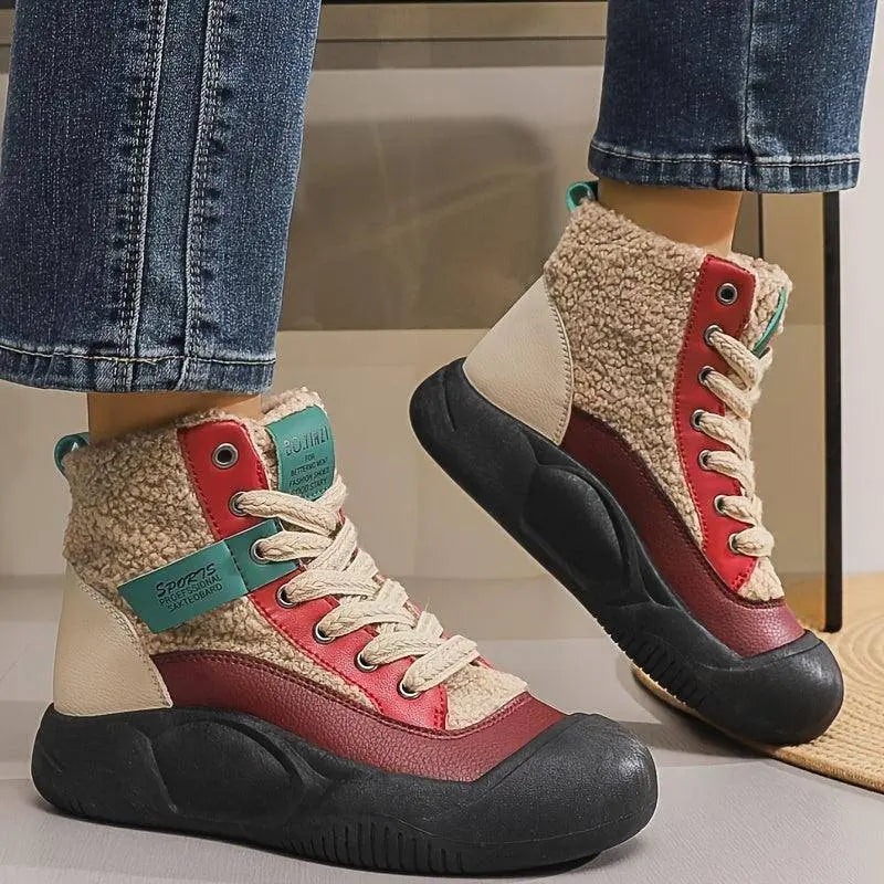 Cozy Fleece-Lined Women's Snow Boots - Stylish High-Top, Thick Sole Ankle Booties for Winter, Perfect for Christmas & Halloween SS69