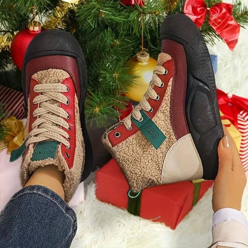 Cozy Fleece-Lined Women's Snow Boots - Stylish High-Top, Thick Sole Ankle Booties for Winter, Perfect for Christmas & Halloween SS69
