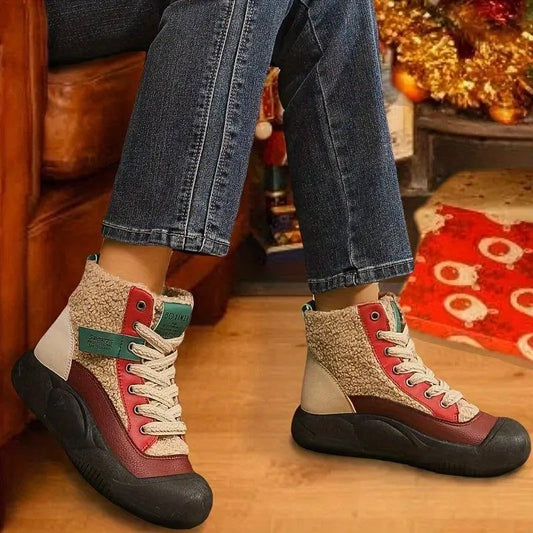Cozy Fleece-Lined Women's Snow Boots - Stylish High-Top, Thick Sole Ankle Booties for Winter, Perfect for Christmas & Halloween SS69