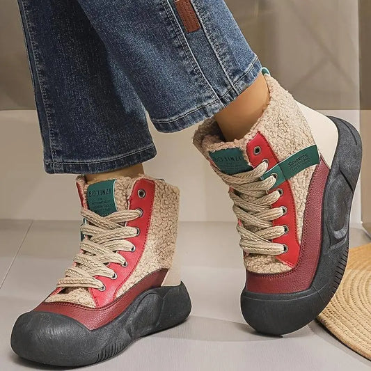 Cozy Fleece-Lined Women's Snow Boots - Stylish High-Top, Thick Sole Ankle Booties for Winter, Perfect for Christmas & Halloween SS69