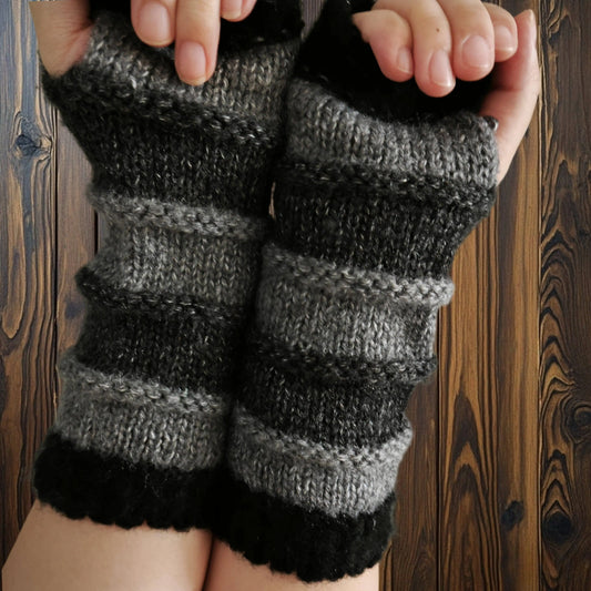Cozy Knit Fingerless Gloves for Women - Stretchy, Warm Fleece Blend with Color Block Design, Perfect for Autumn & Winter SS69
