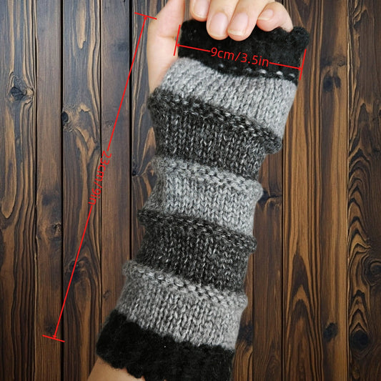 Cozy Knit Fingerless Gloves for Women - Stretchy, Warm Fleece Blend with Color Block Design, Perfect for Autumn & Winter SS69