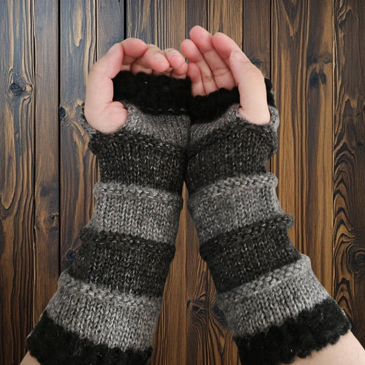 Cozy Knit Fingerless Gloves for Women - Stretchy, Warm Fleece Blend with Color Block Design, Perfect for Autumn & Winter SS69