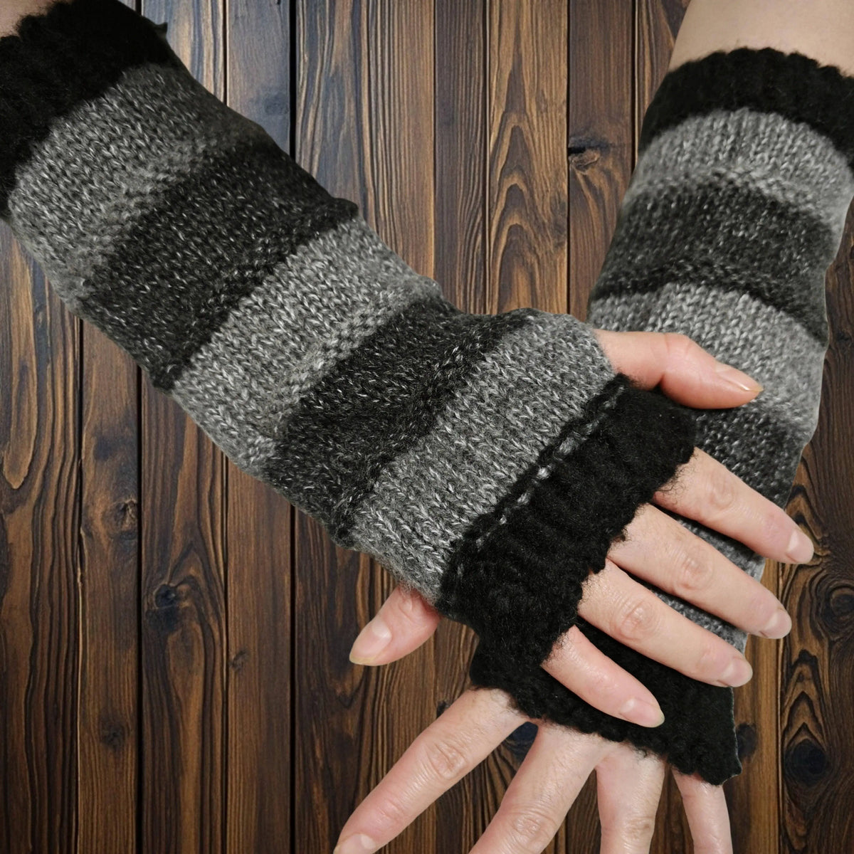 Cozy Knit Fingerless Gloves for Women - Stretchy, Warm Fleece Blend with Color Block Design, Perfect for Autumn & Winter SS69 12.69 Black Gray