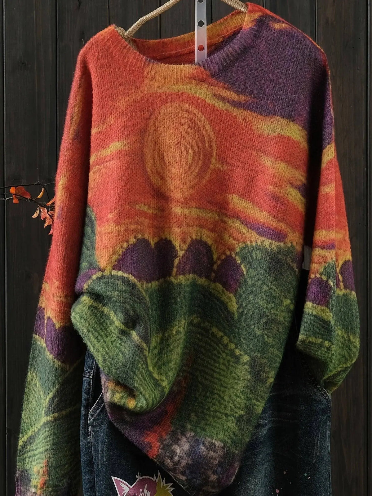 Cozy Plus Size Cartoon Print Knit Sweater - Warm, Stretchy Crew Neck Pullover for Women, Perfect for Fall/Winter SS69