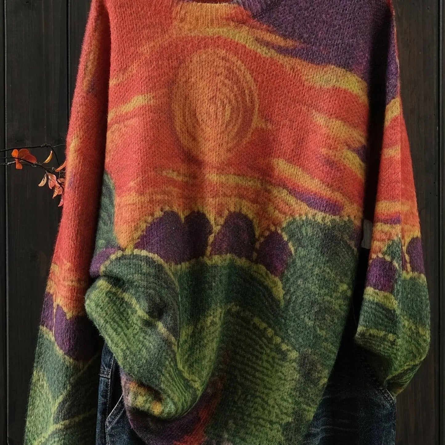 Cozy Plus Size Cartoon Print Knit Sweater - Warm, Stretchy Crew Neck Pullover for Women, Perfect for Fall/Winter SS69 20.69 Multicolor / 3XL