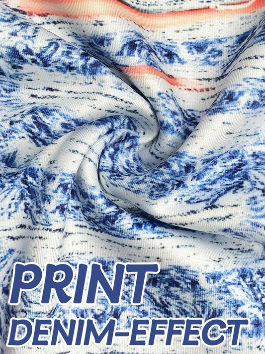 Curvy Plus Size Women's Leggings Imitation Jeans Printed High Elastic Skinny Capri Summer Pants Casual Knitted Tights Clothing SS69