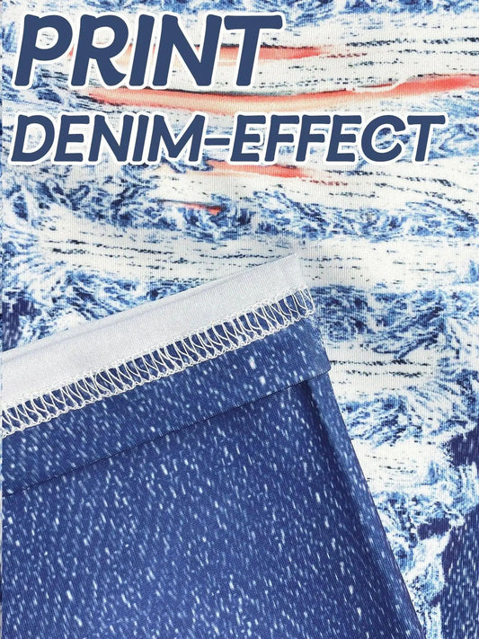 Curvy Plus Size Women's Leggings Imitation Jeans Printed High Elastic Skinny Capri Summer Pants Casual Knitted Tights Clothing SS69