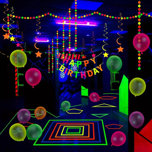 [Customer Favorite] 5pcs Neon Fluorescent Tape Set, UV Reactive Colors for Party Decorations, Birthdays & Crafts - 196.85" x 127mm SS69