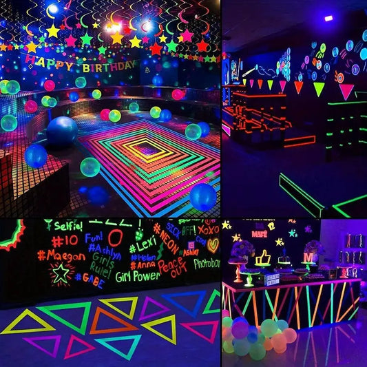 [Customer Favorite] 5pcs Neon Fluorescent Tape Set, UV Reactive Colors for Party Decorations, Birthdays & Crafts - 196.85" x 127mm SS69