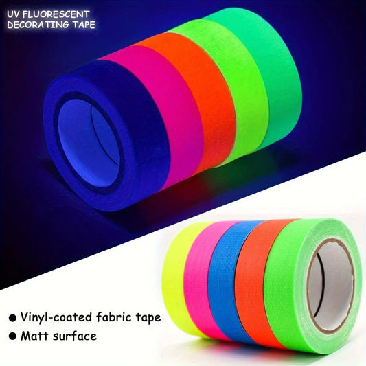 [Customer Favorite] 5pcs Neon Fluorescent Tape Set, UV Reactive Colors for Party Decorations, Birthdays & Crafts - 196.85" x 127mm SS69
