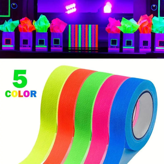 [Customer Favorite] 5pcs Neon Fluorescent Tape Set, UV Reactive Colors for Party Decorations, Birthdays & Crafts - 196.85" x 127mm SS69