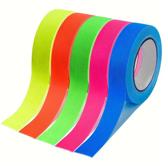 [Customer Favorite] 5pcs Neon Fluorescent Tape Set, UV Reactive Colors for Party Decorations, Birthdays & Crafts - 196.85" x 127mm SS69