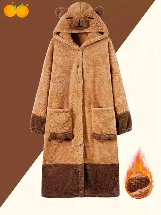 Cute Capybara Plush Fleece Nightdress with Hood - SS69