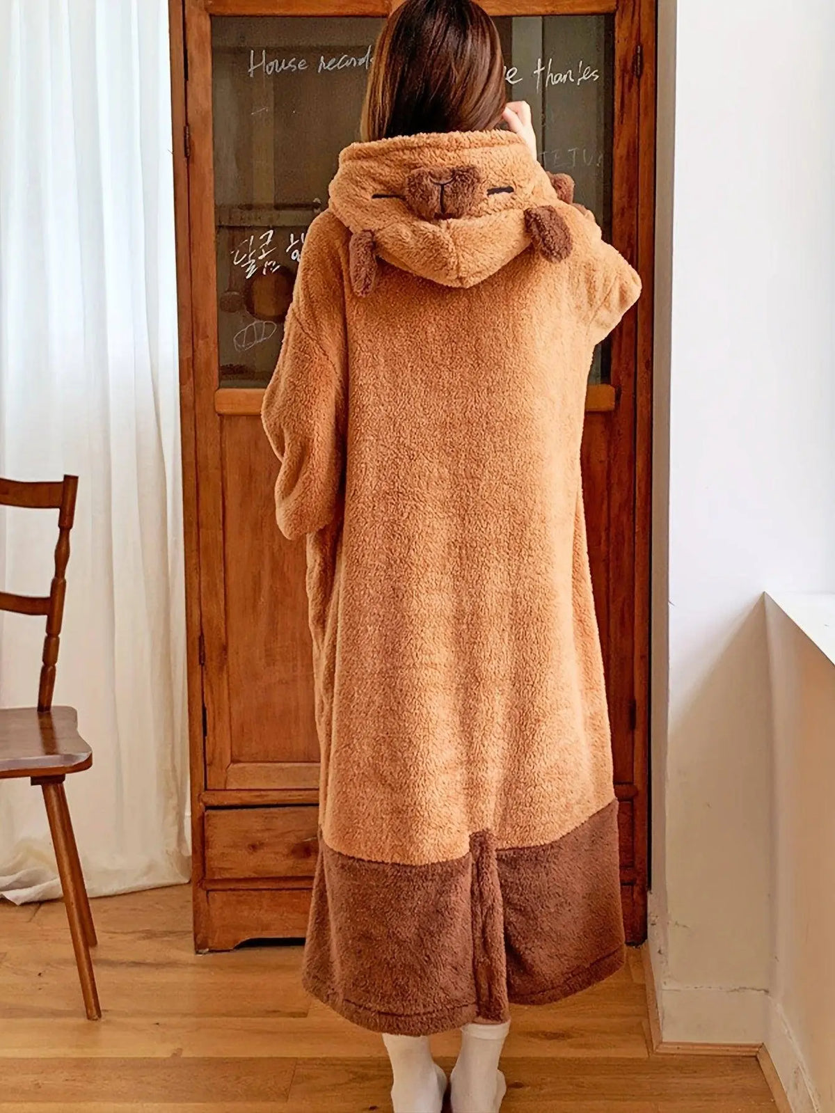 Cute Capybara Plush Fleece Nightdress with Hood - SS69
