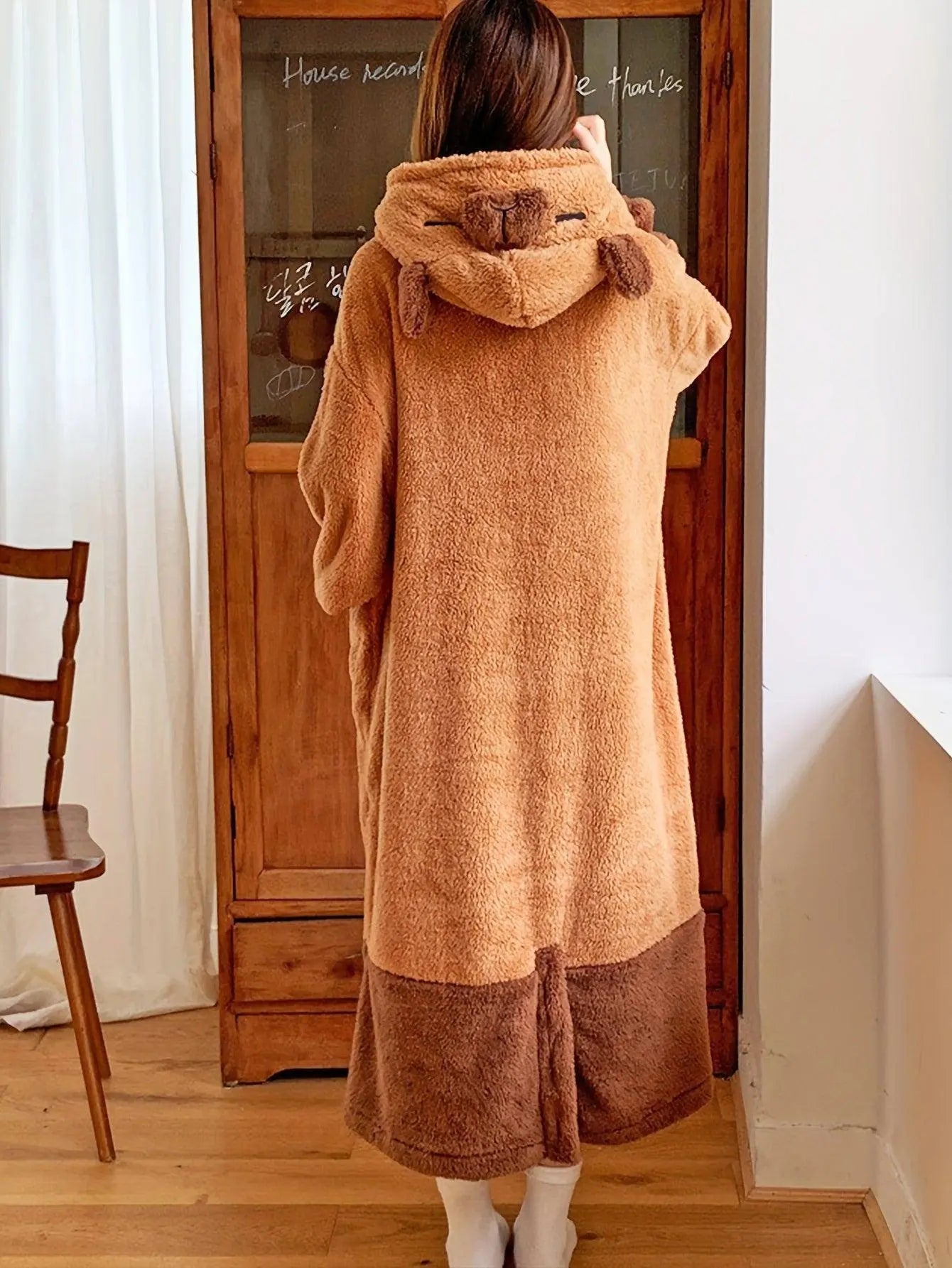 Cute Capybara Plush Fleece Nightdress with Hood - SS69