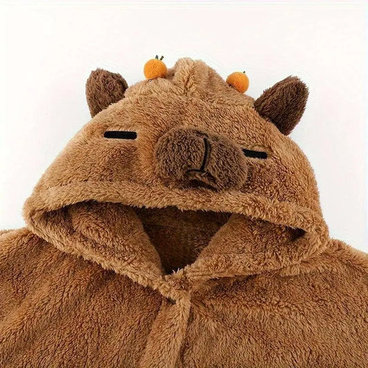 Cute Capybara Plush Fleece Nightdress with Hood - SS69