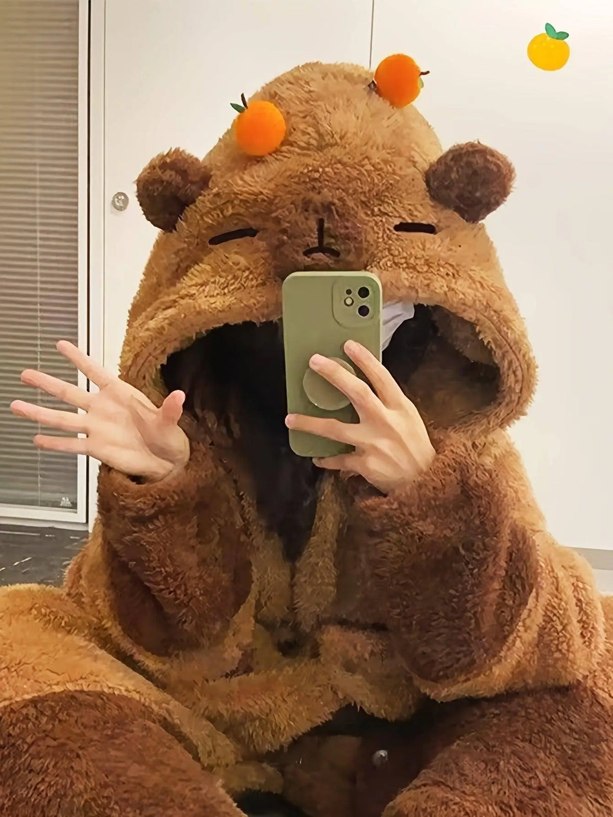 Cute Capybara Plush Fleece Nightdress with Hood - SS69