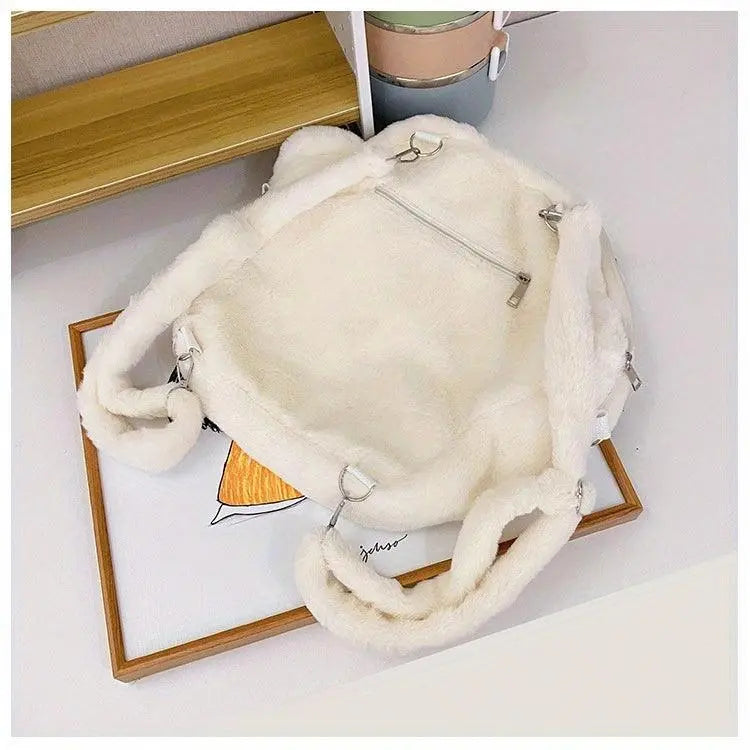 Cute Cartoon Cat Paw Shoulder Bag, Soft Plush Backpack, Sweet Large Capacity Fluffy Furry Bookbag, Novelty Crossbody Bag - SS69