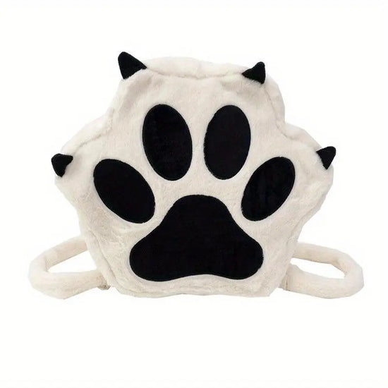 Cute Cartoon Cat Paw Shoulder Bag, Soft Plush Backpack, Sweet Large Capacity Fluffy Furry Bookbag, Novelty Crossbody Bag - SS69