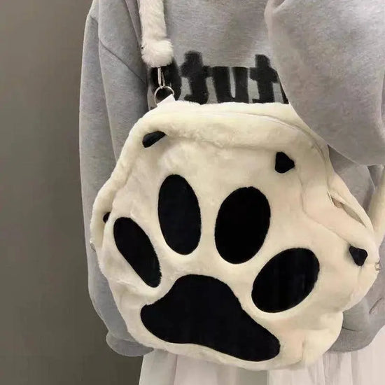 Cute Cartoon Cat Paw Shoulder Bag, Soft Plush Backpack, Sweet Large Capacity Fluffy Furry Bookbag, Novelty Crossbody Bag SS69