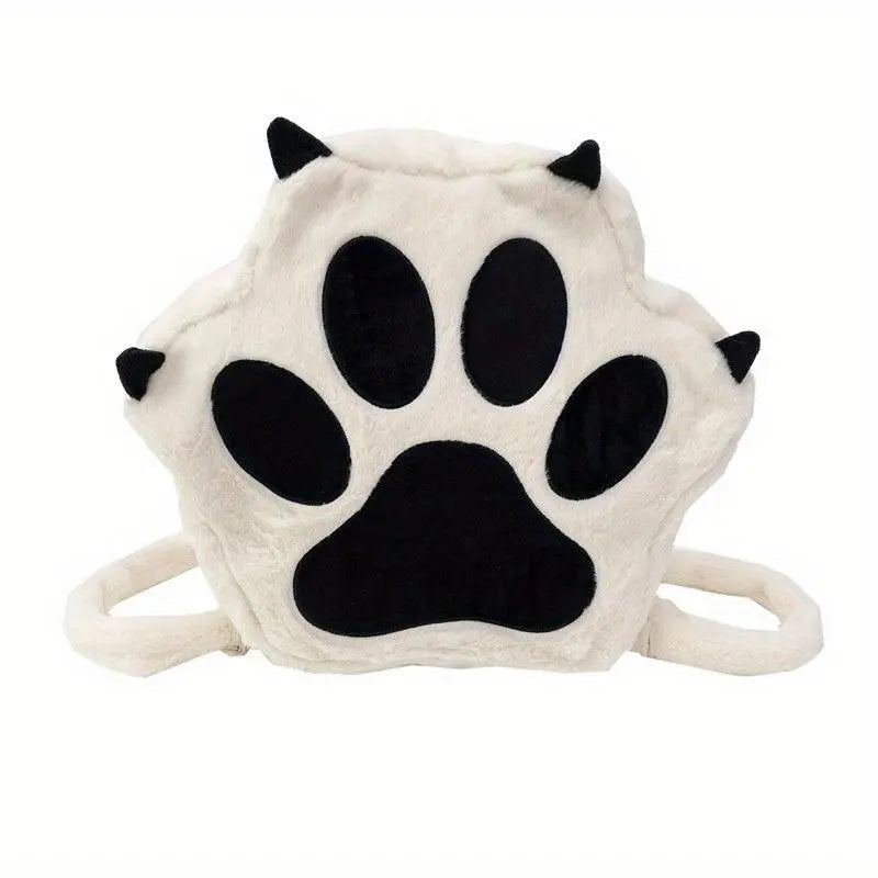 Cute Cartoon Cat Paw Shoulder Bag, Soft Plush Backpack, Sweet Large Capacity Fluffy Furry Bookbag, Novelty Crossbody Bag SS69