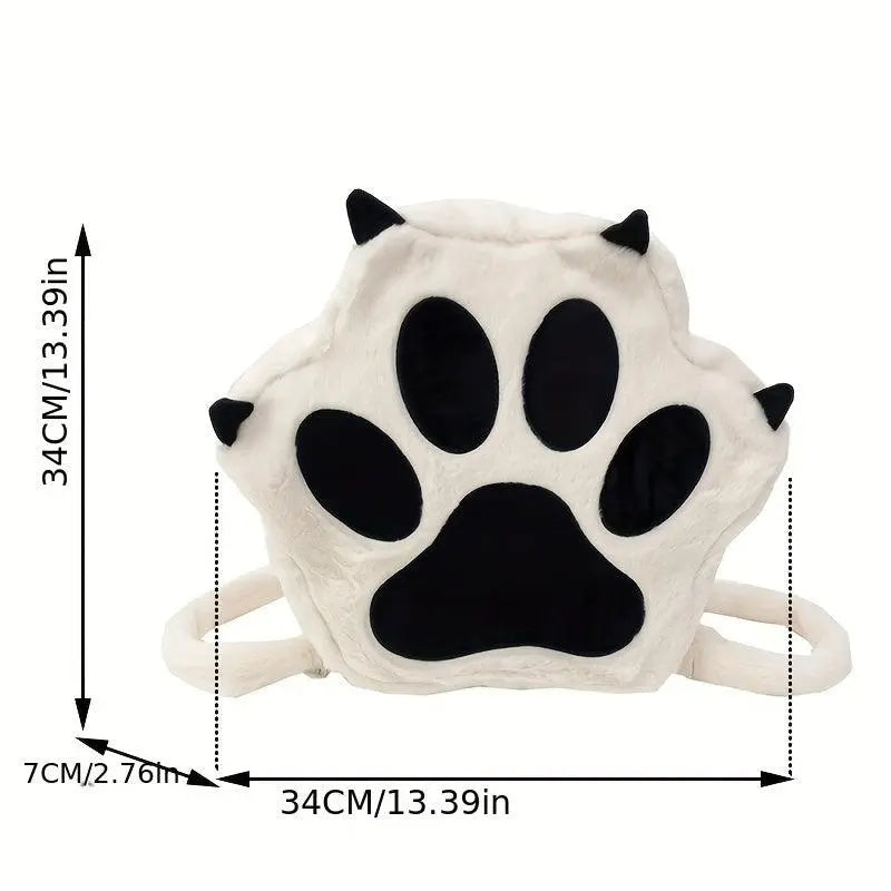 Cute Cartoon Cat Paw Shoulder Bag, Soft Plush Backpack, Sweet Large Capacity Fluffy Furry Bookbag, Novelty Crossbody Bag SS69