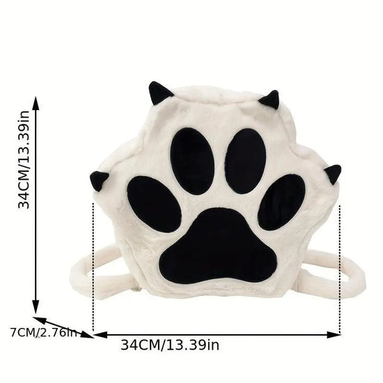Cute Cartoon Cat Paw Shoulder Bag, Soft Plush Backpack, Sweet Large Capacity Fluffy Furry Bookbag, Novelty Crossbody Bag SS69