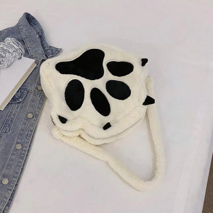 Cute Cartoon Cat Paw Shoulder Bag, Soft Plush Backpack, Sweet Large Capacity Fluffy Furry Bookbag, Novelty Crossbody Bag SS69