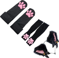 Cute Cat Paw Thigh-High Cosplay Socks with Pink 3D Kitten Claw Fingerless Gloves for Girls and Women. - SS69