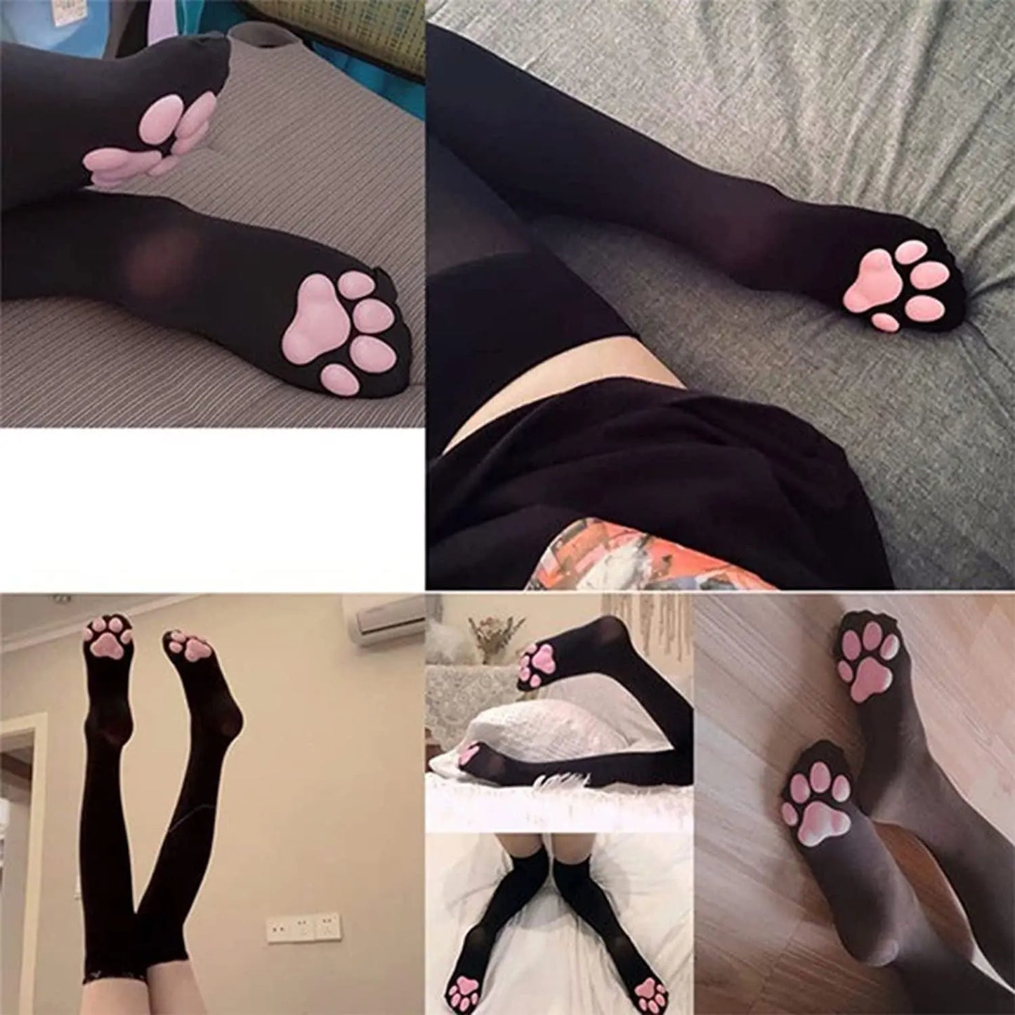 Cute Cat Paw Thigh-High Cosplay Socks with Pink 3D Kitten Claw Fingerless Gloves for Girls and Women. - SS69