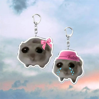 Cute Crying Hamster Acrylic Keychain, Alloy, Cartoon-Themed, Round Ring Clasp, Fashion Accessory For Women, Ideal For Phone Keys & Bag Decoration, Birthday Gift SS69