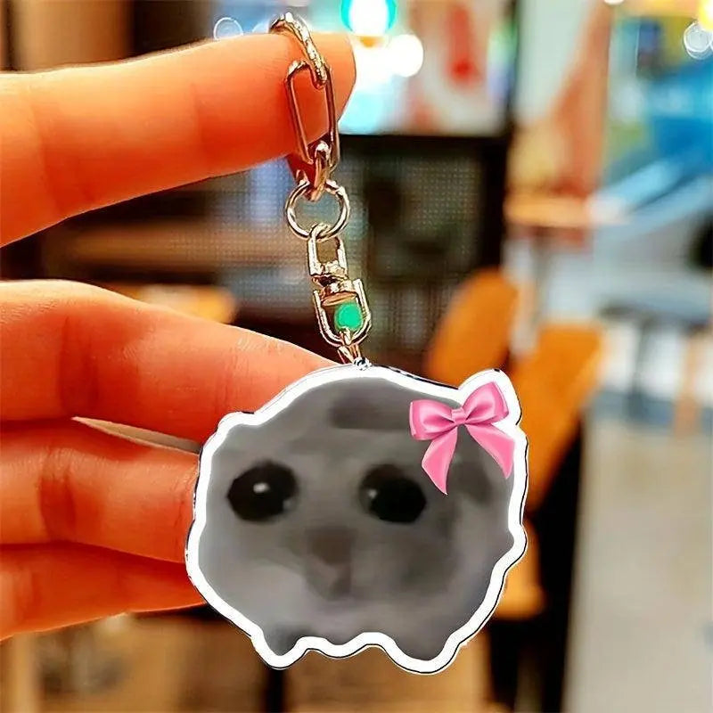 Cute Crying Hamster Acrylic Keychain, Alloy, Cartoon-Themed, Round Ring Clasp, Fashion Accessory For Women, Ideal For Phone Keys & Bag Decoration, Birthday Gift SS69