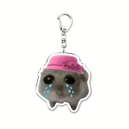 Cute Crying Hamster Acrylic Keychain, Alloy, Cartoon-Themed, Round Ring Clasp, Fashion Accessory For Women, Ideal For Phone Keys & Bag Decoration, Birthday Gift SS69